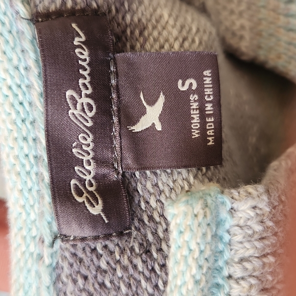 Eddie Bauer Blue Cream Striped V-neck Cotton Blend Sweater Size Small - Picture 5 of 7